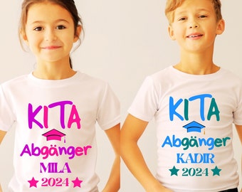 Abschied Kindergarten Tshirt  mit NAMEN, Schule,KITA, Tschüss Kindergarten, Hallo Schule,  Schulkind Einschulung Erzieherin, personalisert,