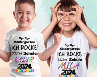 Schulanfang Tshirt mit NAMEN, ich ROCKE die Schule,Kita, Abschied Kindergarten, Schulanfang Geschenk,Schulkind,Einschulung