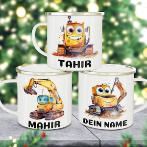 Excavator children&#39;s mug, enamel mug for children, personalized children&#39;s mug, children&#39;s mug with NAME, enamel mug, DOUBLE-SIDED print
