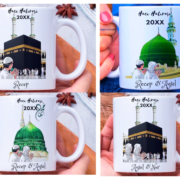 Islamische Tasse, Haddsch Erinnerung, Hac Hatirasi, beidseitiger Druck, Mekka, grüne Kuppel, kabe, yesil kubbe, personalisierte Tassen