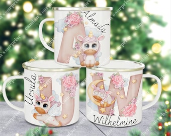 Personalized Letter Cup Unicorn Gifts, Enamel Cup Kids, Unicorn Cup Children's Cup with Name, Enamel Cup,