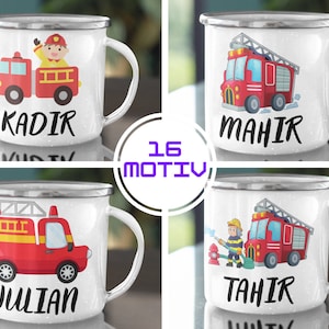 Fire brigade children&#39;s cup, enamel cup children, cup children personalized, children&#39;s cup with name, enamel cup,