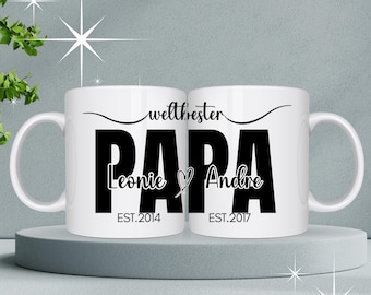 PRESENTE DE DIA DOS PAIS, caneca personalizada para o Dia dos Pais – Melhor pai do mundo com nome e ano – presente para o pai dos filhos – caneca do pai