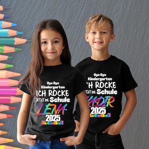 Camiseta de escolar, camiseta de vuelta al cole con NOMBRE, I ROCK the school, guardería, despedida de jardín de infancia, regalo de vuelta al cole, escolar, matriculación escolar