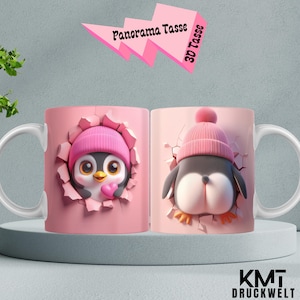 Penguin mug, 3D panorama mug, SUPER GREAT 3D penguin mug, personalizable with your NAME, mug for colleagues, friends, birthday