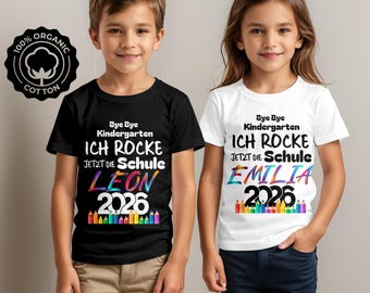Schulkindtshirt 2026, Schulanfang Tshirt mit NAMEN, ich ROCKE die Schule,Kita, Abschied Kindergarten, Schulanfang Geschenk,Einschulung