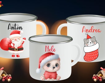 Christmas mug, CHRISTMAS GIFT with NAME, enamel mug, Christmas, gift for children, family, friends