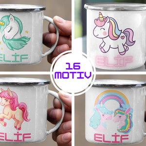 Unicorn children&#39;s cup, enamel cup children, cup children personalized, children&#39;s cup with name, enamel cup,