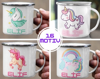 Unicorn children's cup, enamel cup children, cup children personalized, children's cup with name, enamel cup,