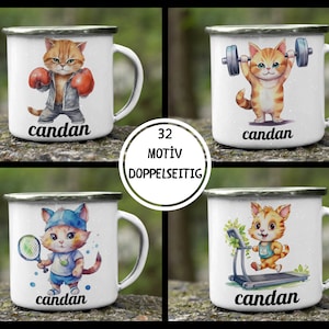 Cute cats children&#39;s cup, enamel cup children, cup children personalized, children&#39;s cup with name, enamel cup,