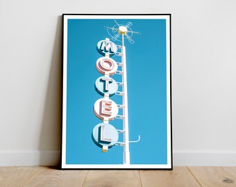 Retro Motel Blue Abstract Vintage Art Poster