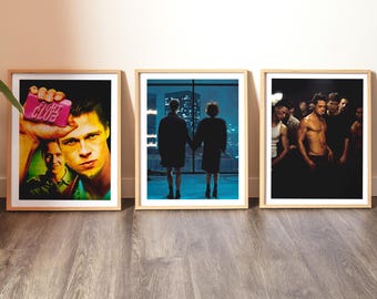 Fight Club Movie Poster Set of 3 | Brad Pitt Vintage 90s Film Art