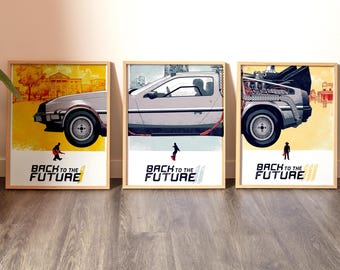 DeLorean Time Machine Car from Back To The Future Movie Poster Set of 3