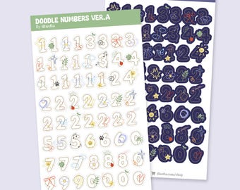 Doodle Number Sticker Sheet | Deco Sticker | Bullet Journaling | Bujo | Planner | Junk Journaling | Scrapbooking