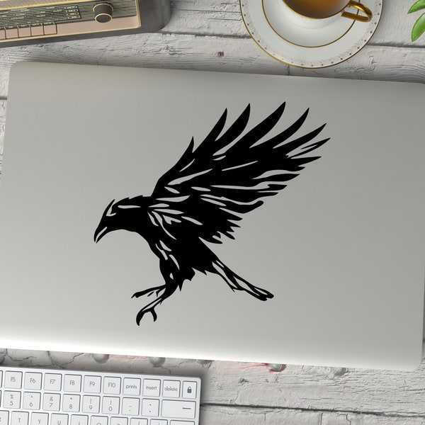 Raven Decal  ·  Crow Vinyl Art Sticker for Laptop, Car Window, Tumbler · Quality Waterproof Decor · Cute Cool Gift · Made in Australia