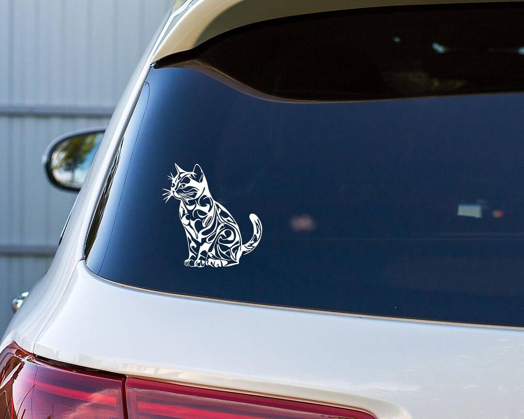 Artistic Sitting Cat Decal · Kitty Vinyl Art Sticker for Car, Window ...