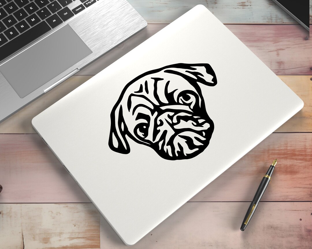 Pug Decal · Cute Dog Vinyl Art Sticker for Laptop, Car, Window, Tumbler ...