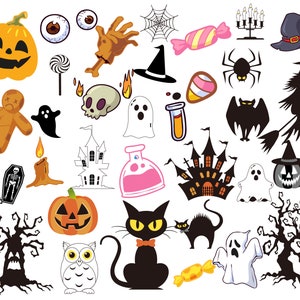 Niedliche Halloween-Cliparts, kommerzielle Nutzung, lustige Halloween-Cliparts, süße Geister, Kürbisse, Katzen, Süßigkeiten, Fledermäuse, Kürbis Bundle,Halloween Spaß Gesichter Clipart