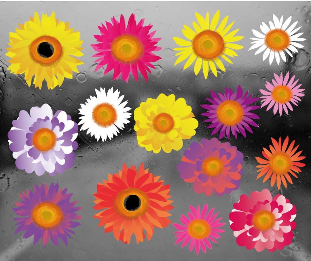 Spring Flower Window Stickers Svg, Floral Printable Stickers, Daisy