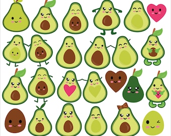 Süße Avocado Clipart, Clipart-Set von Avocados, glückliche Avocado, Avocado-Clipart, Herzen, Avocado-Vektor-Grafiken, Gemüse digitales Bild, Personal