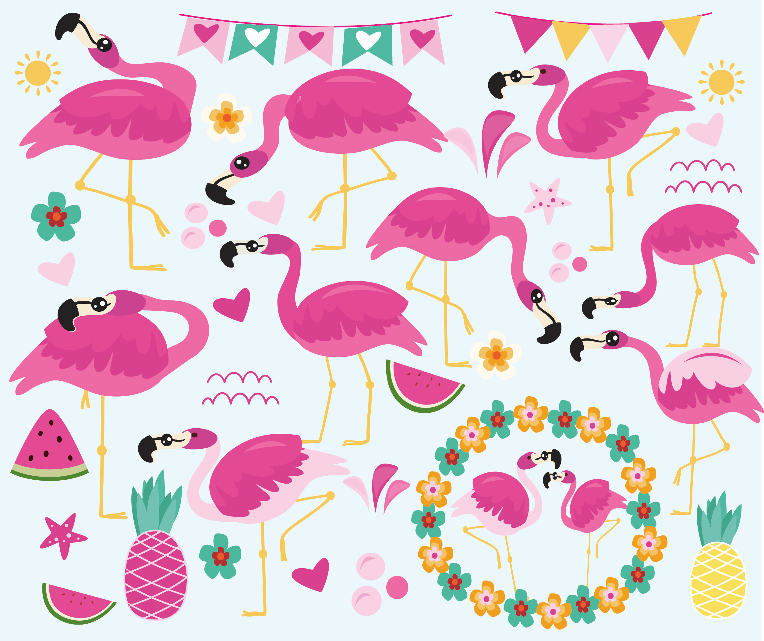 Flamingo Clipart ,flamingo Vector Graphics,flamingos Digital Clip Art ...