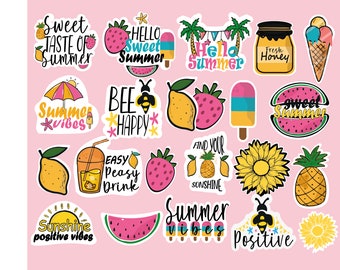Summer stickers  SVG Bundle | Aesthetic Sticker| Beach stickers Bundle| Summer stickers Clipart| digital planner stickers| laptop stickers