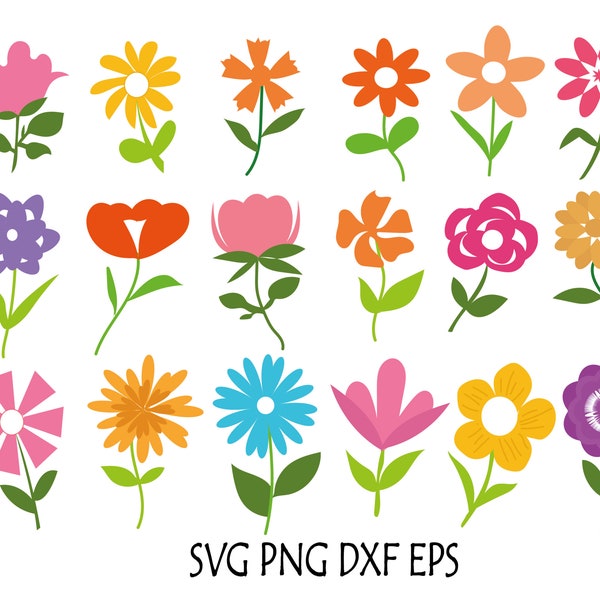 Flower with steam svg Bundle, Cute Flower svg, Gardening flower icon svg, Flat flowers clipart vector,stencil cut file silhouette cricut