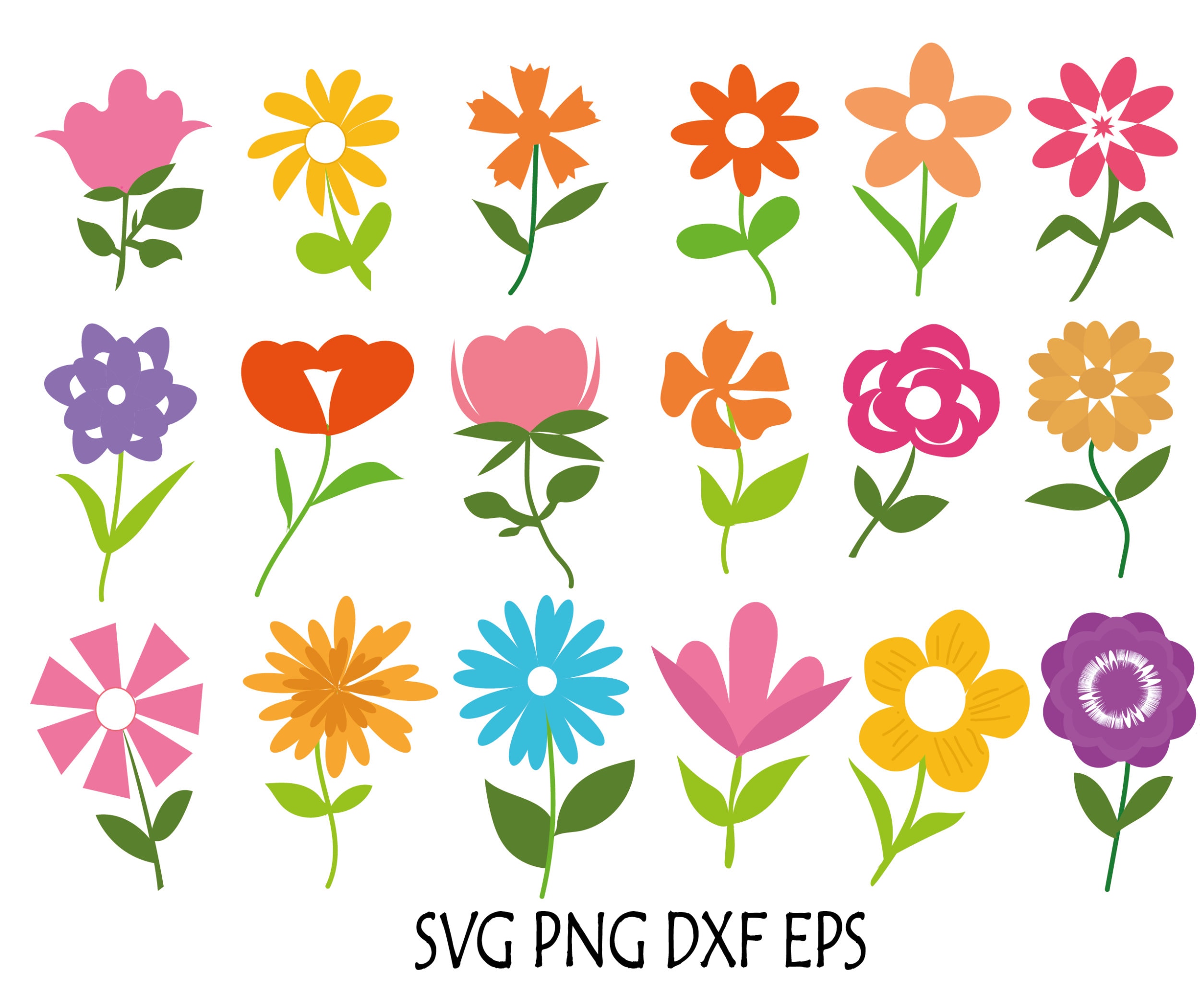 Cartoon flower icons. Summer cute girly stickers, modern flo