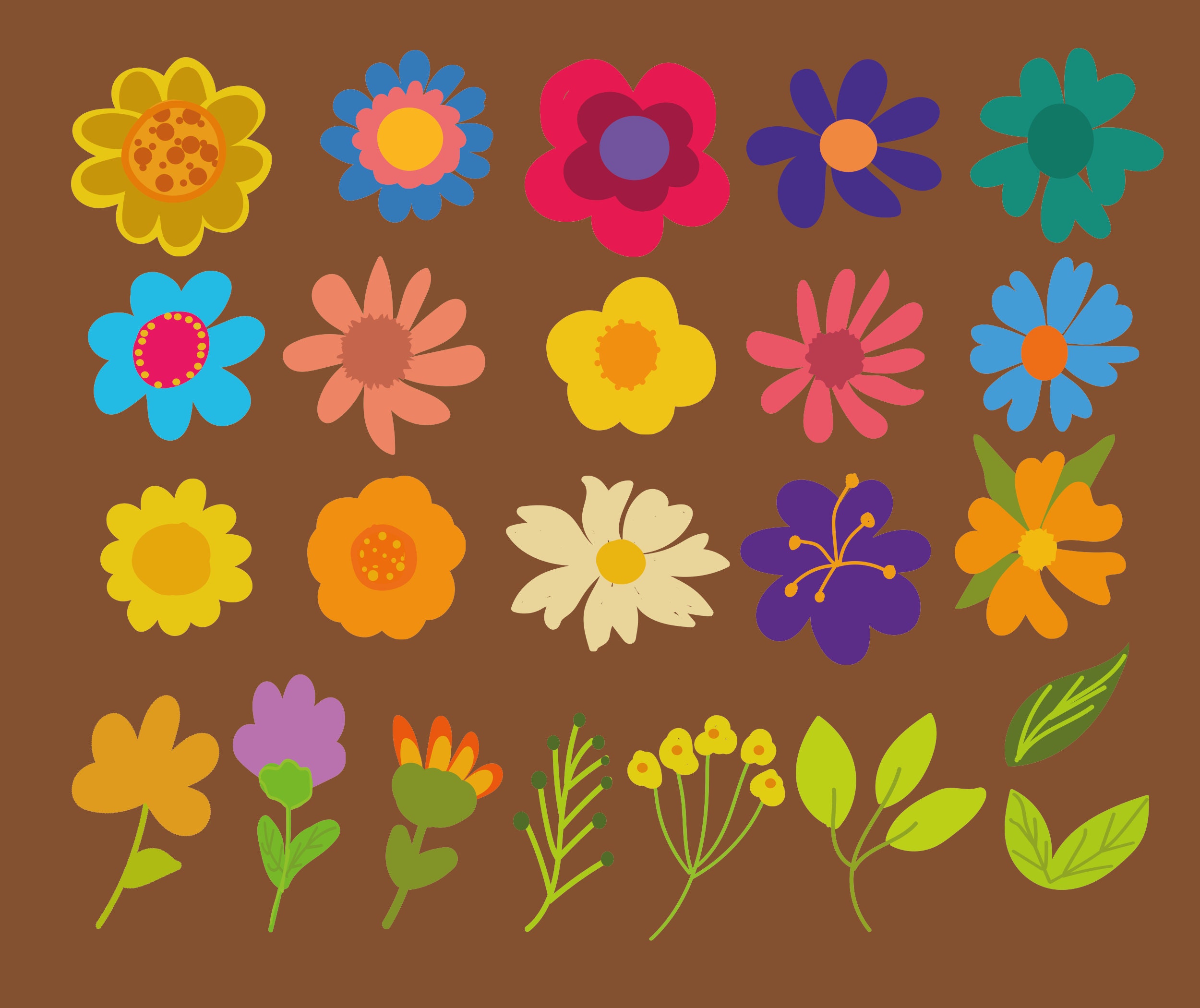 Flowers Clipart Set Colorful Floral Sublimationflowers PNG - Etsy