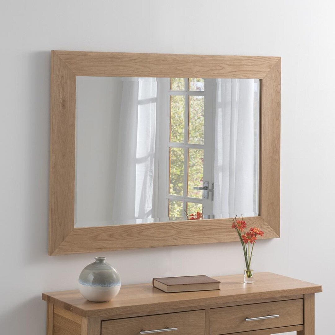 Yearn Oak Wood Natural Frame Wall Mirror Rectangular Bevelled Etsy UK