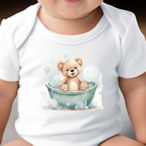 Adorable Bubble Bath Teddy Bear Graphic Bodysuit, Cute Animal Soft Cotton Infant One-Piece, Unisex Baby Shower Gift Idea, Newborn Clothing