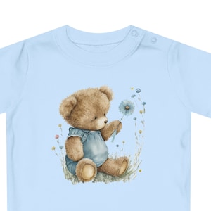 Cute Watercolor Teddy Bear T-Shirt, Soft Aesthetic Bear with Flowers, Whimsical Nursery Style Tee, Unisex Kids Clothing, Gift for Toddle