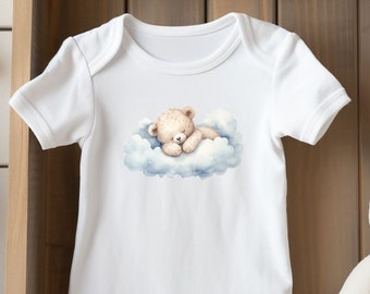Adorable Sleeping Teddy Bear Bodysuit, Baby Shower Gift, Unisex Newborn Outfit, Cute Animal Illustration Onesie, Cozy Baby Wear, Gift Idea
