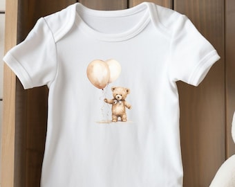 Watercolor Neutral Bodysuit, Unisex Baby One-Piece, Polka Dot Infant Outfit, Soft Cotton Newborn Romper, Baby Shower Gift Idea, Teddy Bear