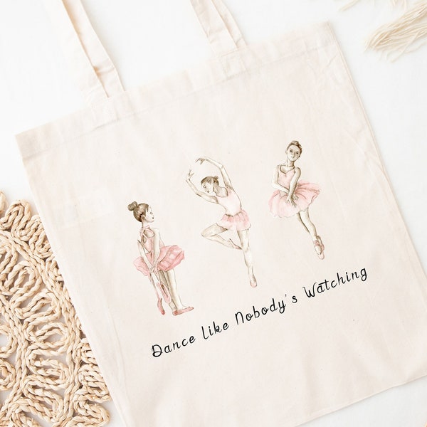 Ballet Dancer Watercolor Print Tote Bag, Elegant Ballerina Shoulder Bag, Dance Class Handbag, Artistic Dance Lover Gift, Spacious Carryall