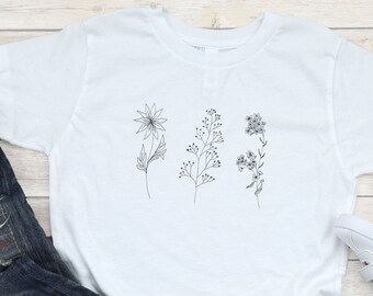 Botanical Sketch T-Shirt, Minimalist Plant Drawing Tee, Black and White Plant Illustration, Casual Nature Apparel, Plant Lover Gift Shirt