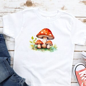 Whimsical Mushroom Family T-Shirt, Cute Fungi Graphic Tee, Nature-Inspired Casual Wear, Kids Casual Gift T-Shirt, Unisex Kids Playtime