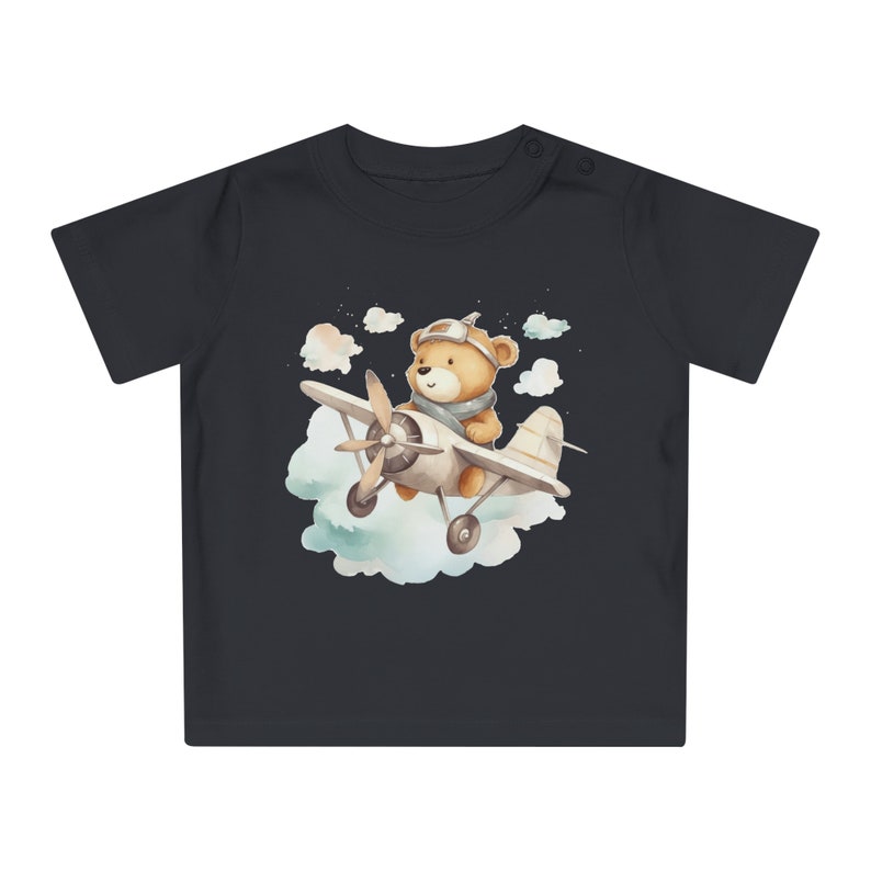 Cute Aviator Teddy Bear T-Shirt, Pilot Bear Graphic Tee, Kids Unisex Airplane Shirt, Soft Cotton Shirt, Baby Flying Adventure Birthday Gift image 2