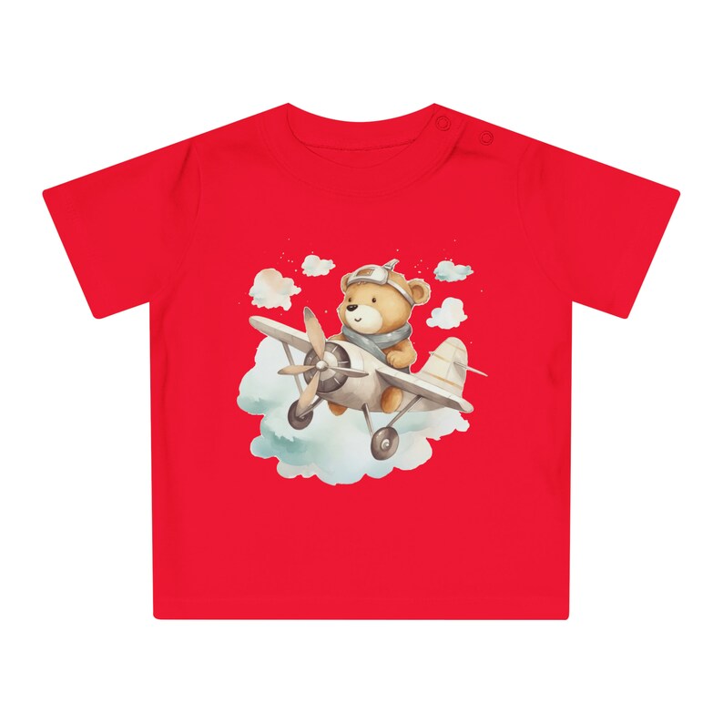 Cute Aviator Teddy Bear T-Shirt, Pilot Bear Graphic Tee, Kids Unisex Airplane Shirt, Soft Cotton Shirt, Baby Flying Adventure Birthday Gift image 7