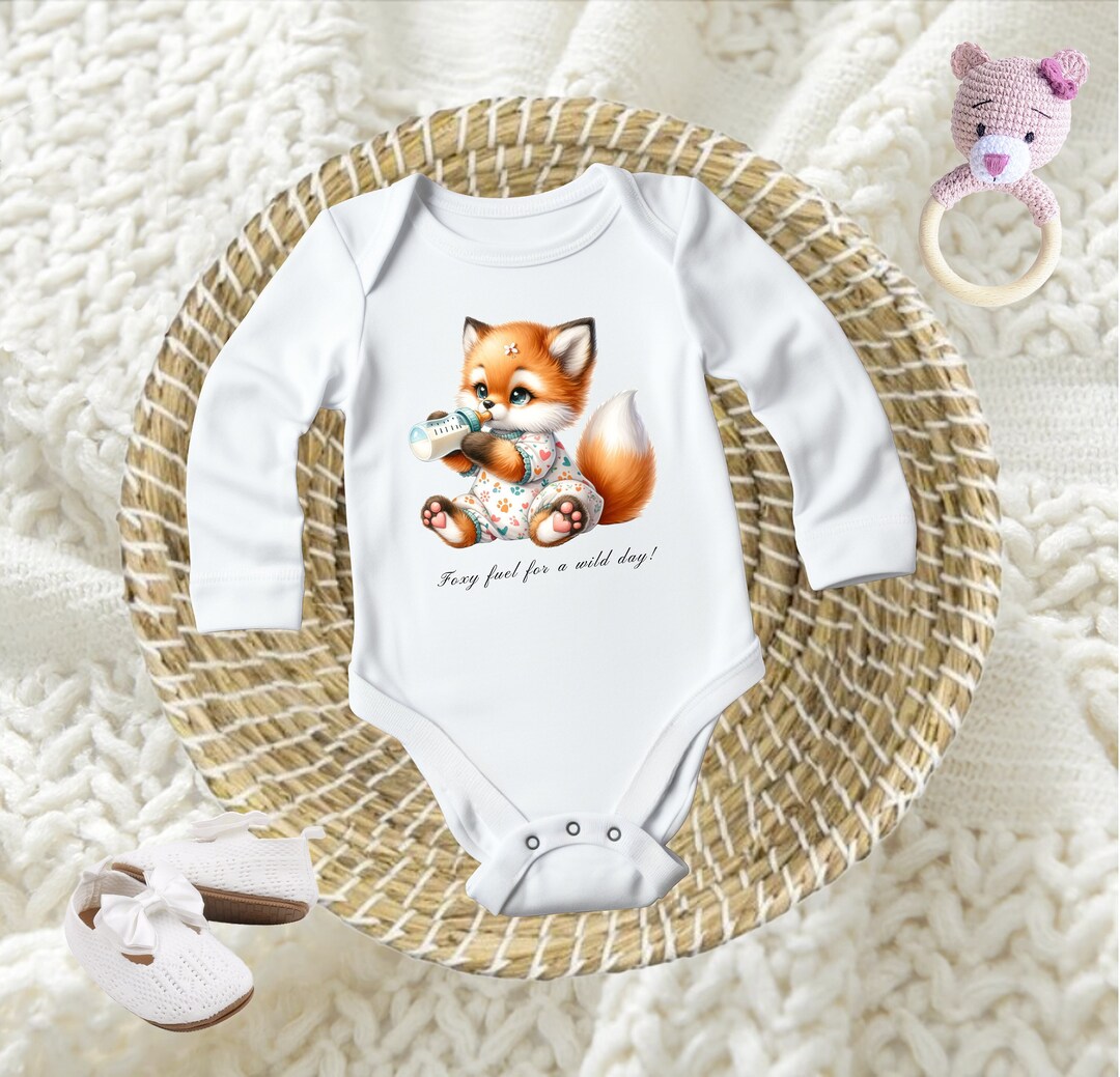 Cute Fox Bodysuit for Babies, Unisex Animal Print Romper, Comfy Infant ...
