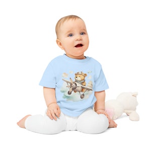 Cute Aviator Teddy Bear T-Shirt, Pilot Bear Graphic Tee, Kids Unisex Airplane Shirt, Soft Cotton Shirt, Baby Flying Adventure Birthday Gift image 8