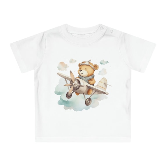 Cute Aviator Teddy Bear T-Shirt, Pilot Bear Graphic Tee, Kids Unisex Airplane Shirt, Soft Cotton Shirt, Baby Flying Adventure Birthday Gift
