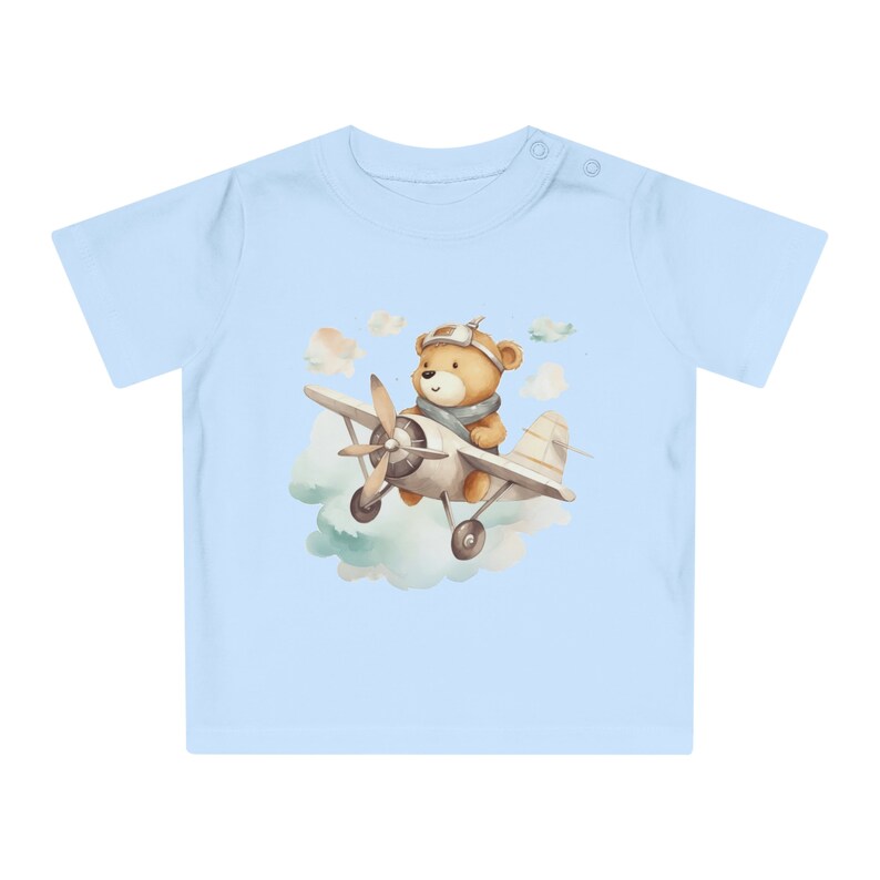 Cute Aviator Teddy Bear T-Shirt, Pilot Bear Graphic Tee, Kids Unisex Airplane Shirt, Soft Cotton Shirt, Baby Flying Adventure Birthday Gift image 3