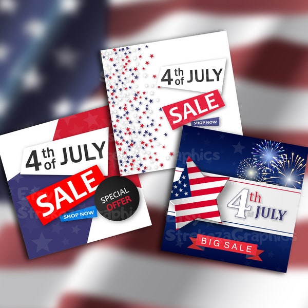 EPS and JPG. Set of three 4th of July Sale banners.