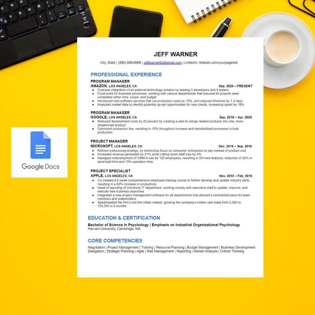 Google Docs Resume Template - Etsy