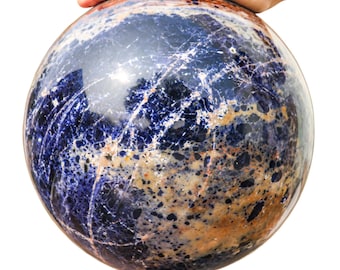 KAM'R GEM Massive 11-Inch Blue Sodalite Statement Crystal Sphere for Living Room Art