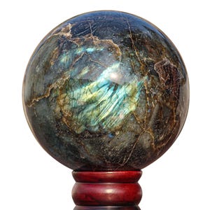 Joyful Gemstone Green Flashy Labradorite Stone Sphere Ball Spirit Metaphysical Home Decoration Throat Chakra 125mm/ 5&quot;