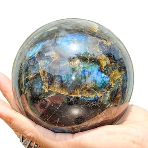 Joyful Gemstone Green Flashy Labradorite Stone Sphere Ball Spirit Metaphysical Home Decoration Throat Chakra 115mm/ 4.5&quot;