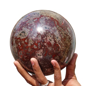 Heart Chakra Red Dragon Blood Stone Sphere Ball Physical Life Force Energy Spiritual Home Decor Unique Gift Meditation 145mm/5.7&quot;