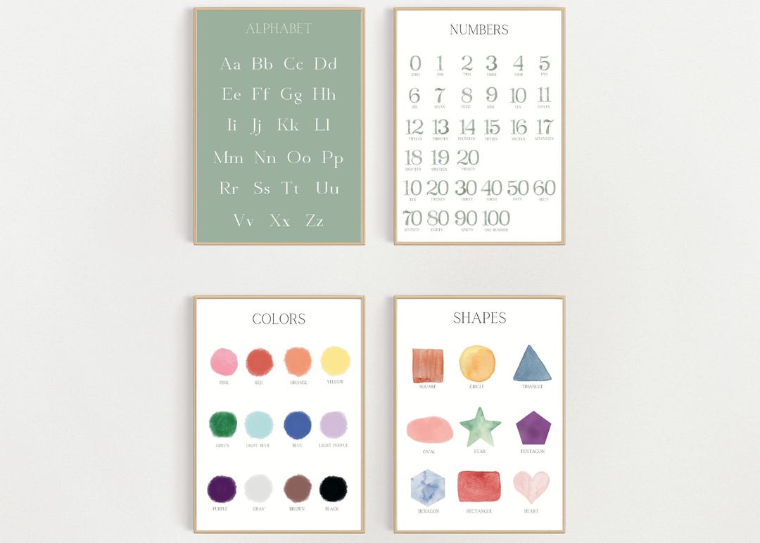 Kids Learning Charts – ABC, Numbers, Colors, Shapes (PDF Print) - Etsy